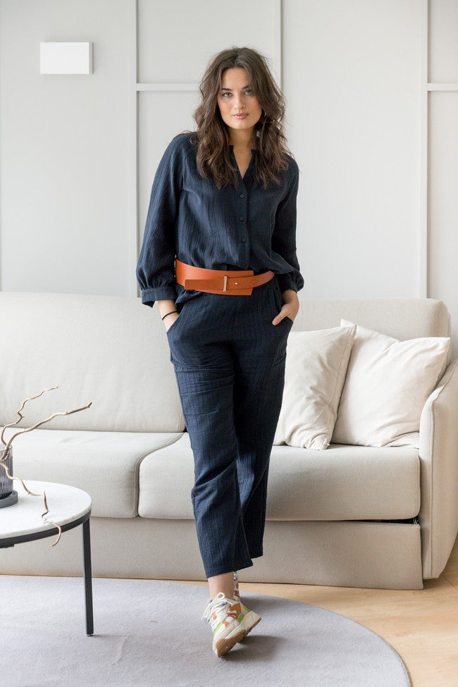 CAMISA AZUL FLOCADO