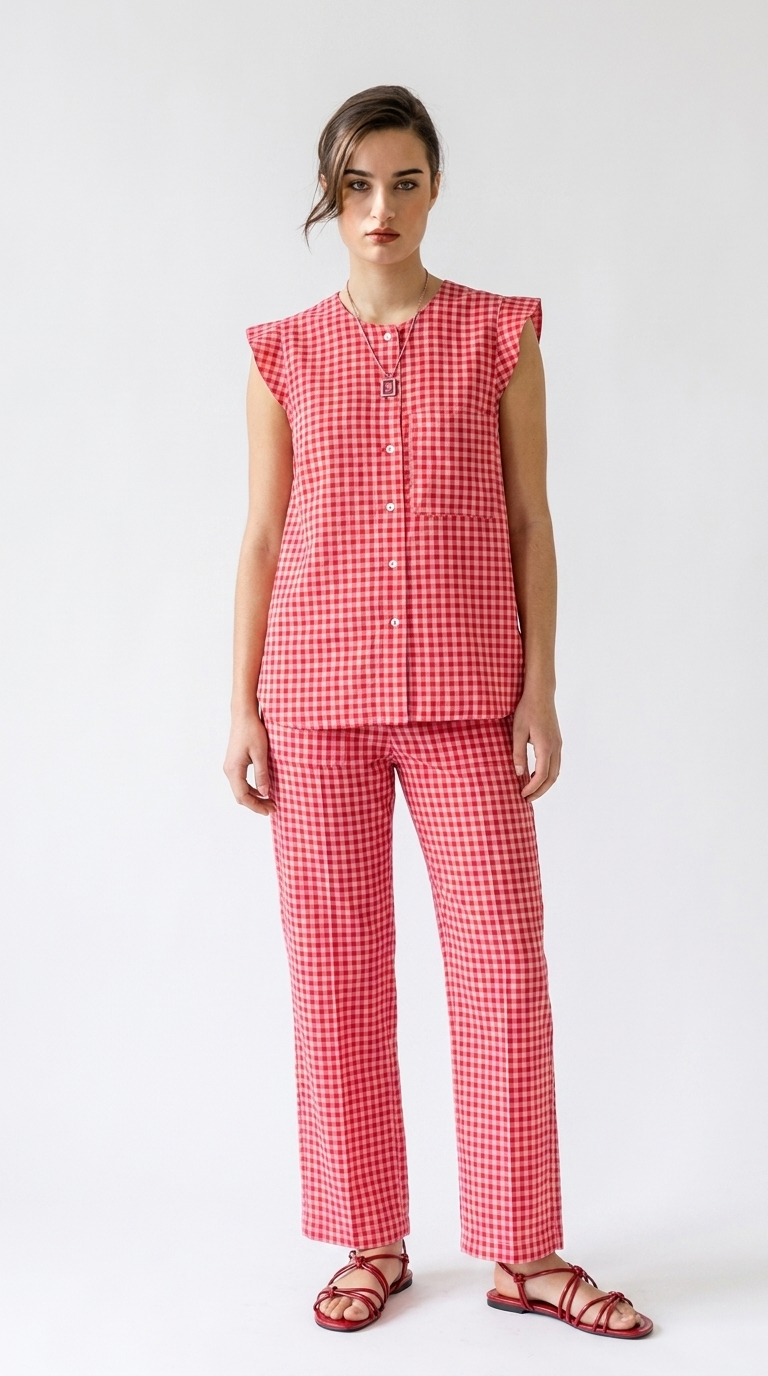 PANTALON VICHY FUCSIA