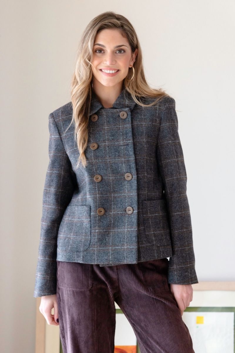 CHAQUETA BOMBIM GRIS CUADRO MARRON