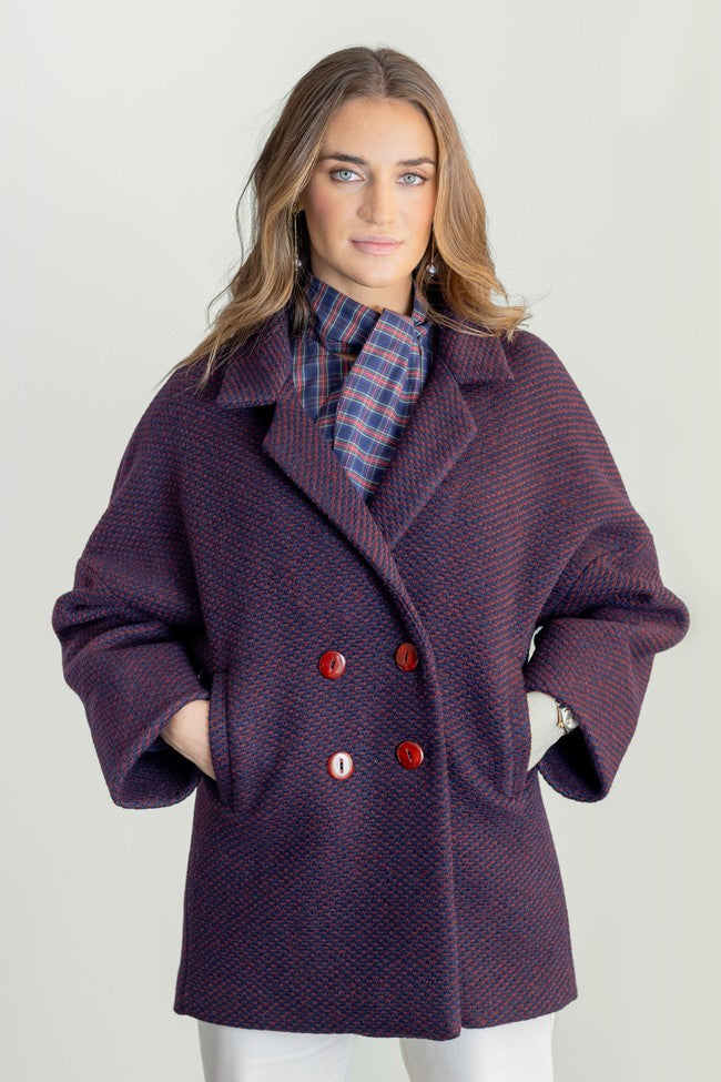 VESTE MARRON À SURPIQ BLEU