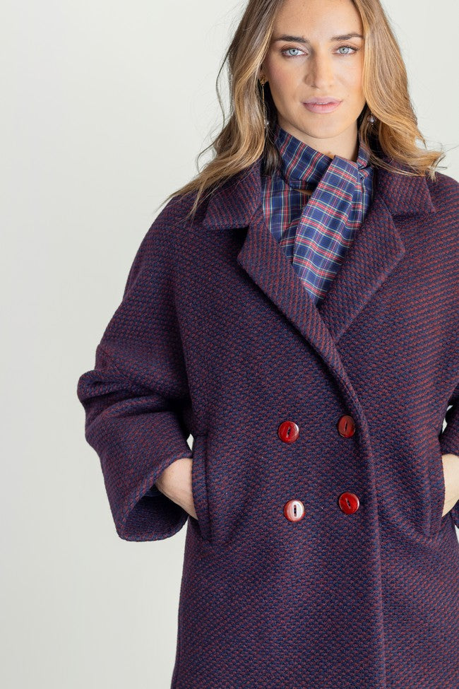 VESTE MARRON À SURPIQ BLEU