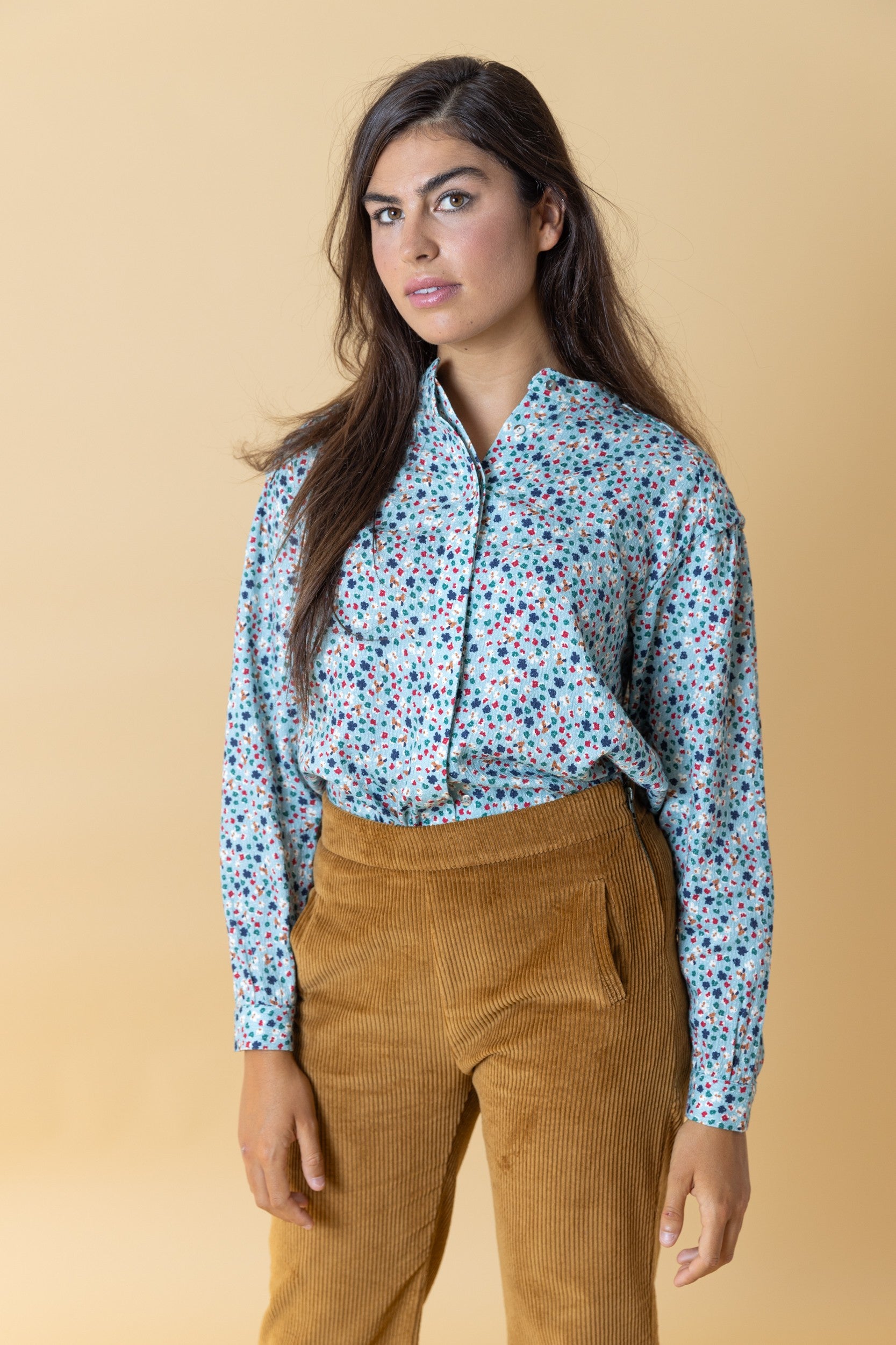 CHEMISE ALICE À FLEURS TURQUOISES
