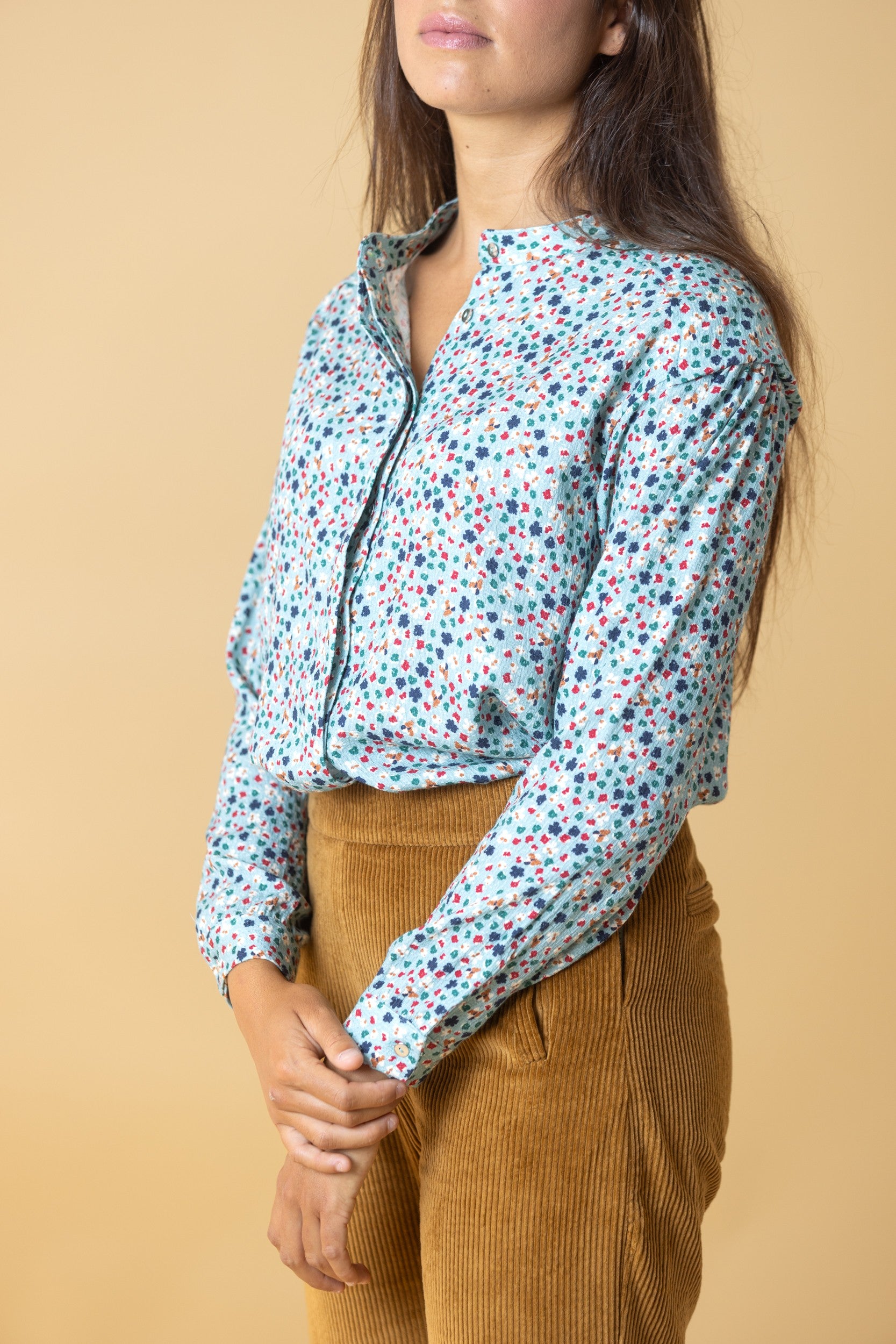 CHEMISE ALICE À FLEURS TURQUOISES
