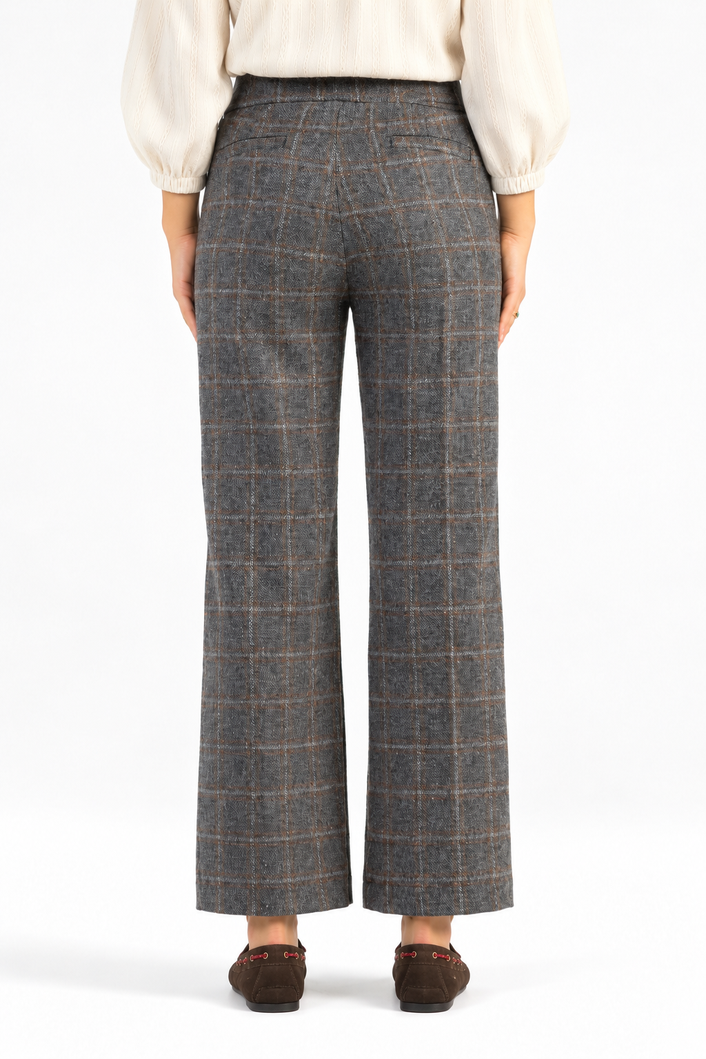 PANTALON GRIS CUADRO MARRON