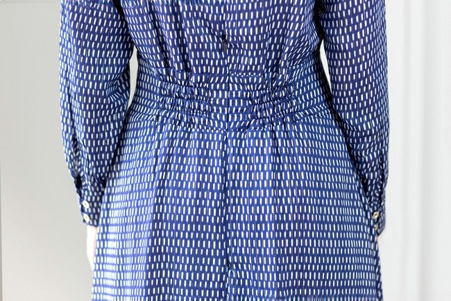 VESTIDO AZUL PINTITAS DORADAS