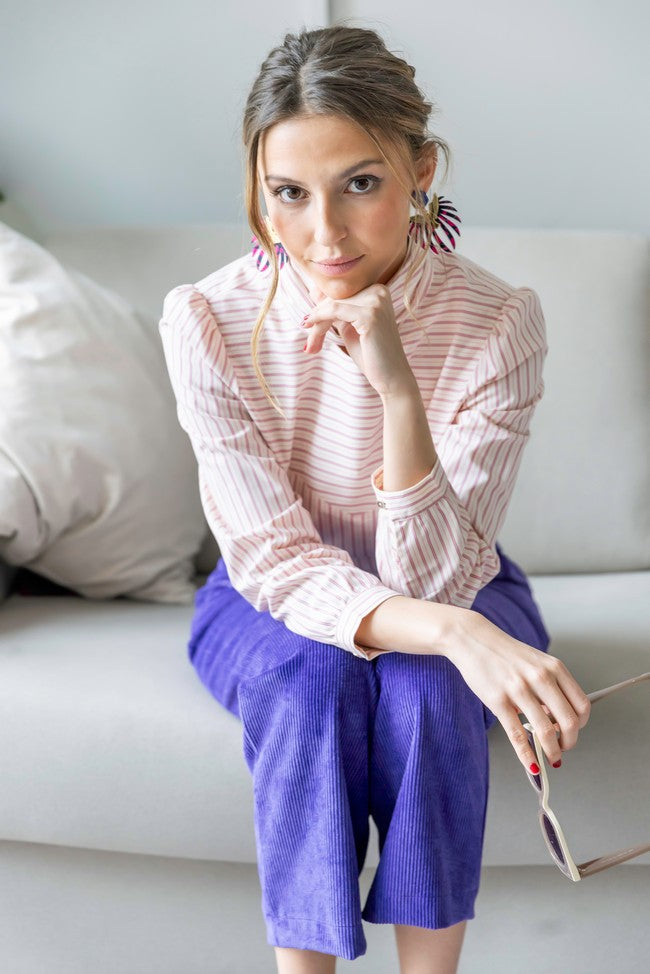 CHEMISE NŒUD ROSE À RAYURES MARON