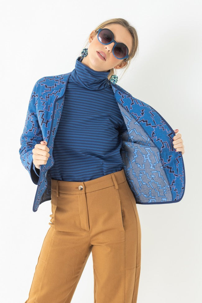 TOP RAYÉ BLEU COL ROULÉ