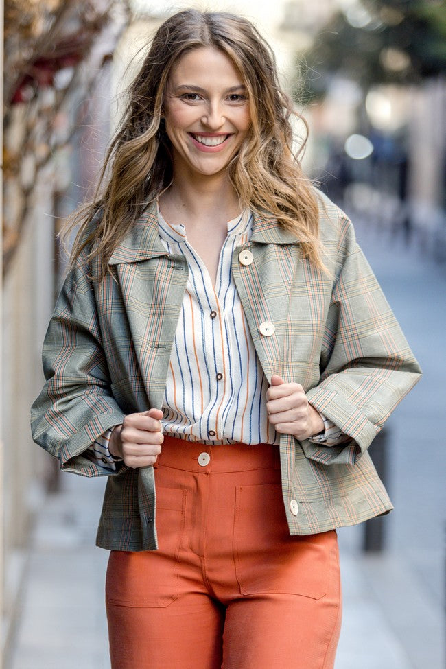 CAMISA RAYAS OCRE Y AZUL