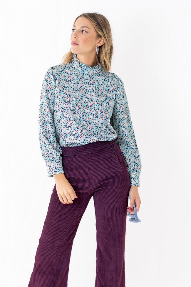CHEMISE À FLEURS TURQUOISE SENA