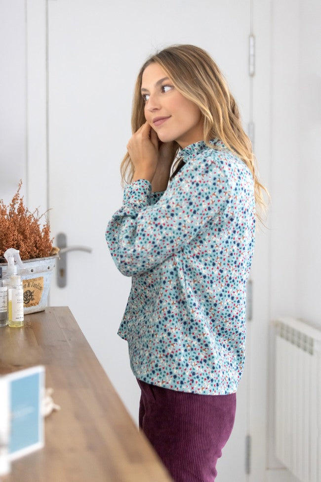 CHEMISE À FLEURS TURQUOISE SENA