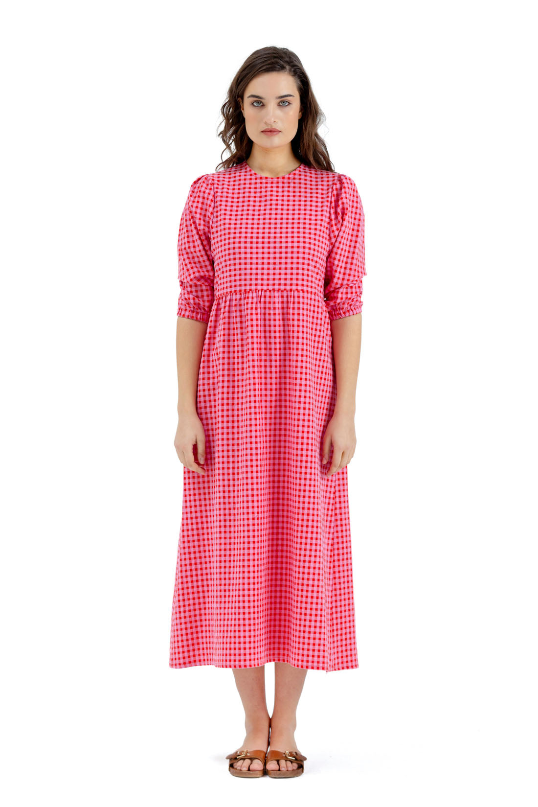 VESTIDO VICHY FUCSIA