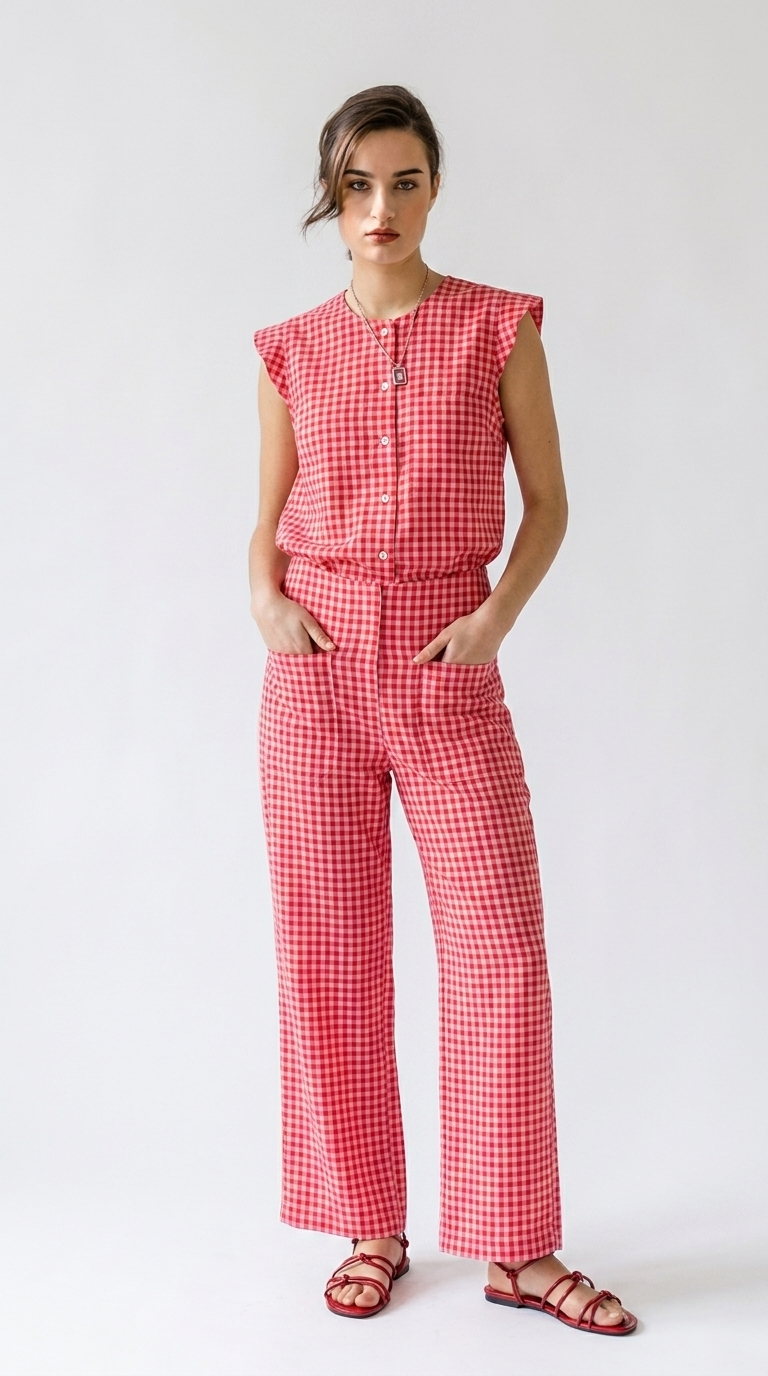 PANTALON VICHY FUCSIA
