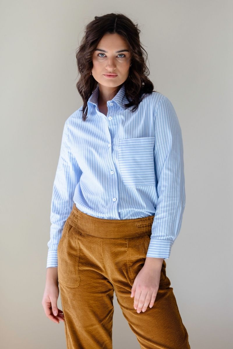 CAMISA POPEL RAYAS AZUL CLARO