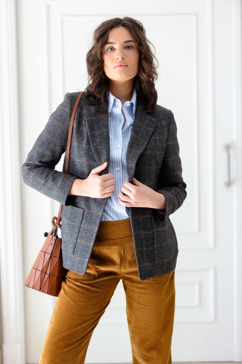 AMERICANA SASTRE GRIS CUADRO MARRON