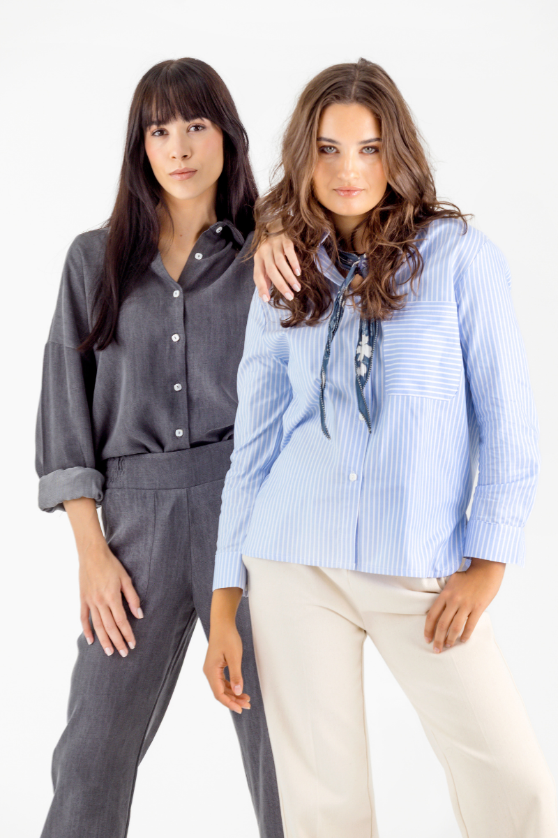 CAMISA POPEL RAYAS AZUL CLARO
