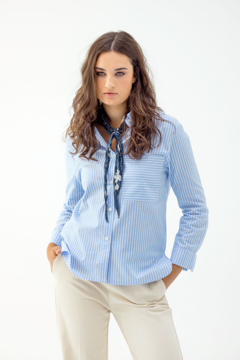 CAMISA POPEL RAYAS AZUL CLARO