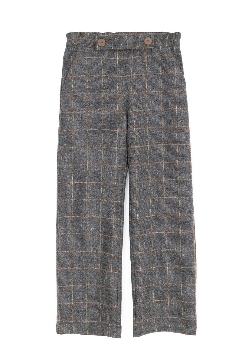 PANTALON GRIS CUADRO MARRON