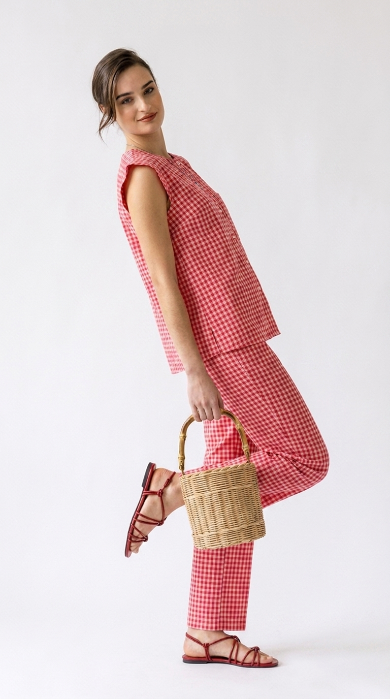 PANTALON VICHY FUCHSIA