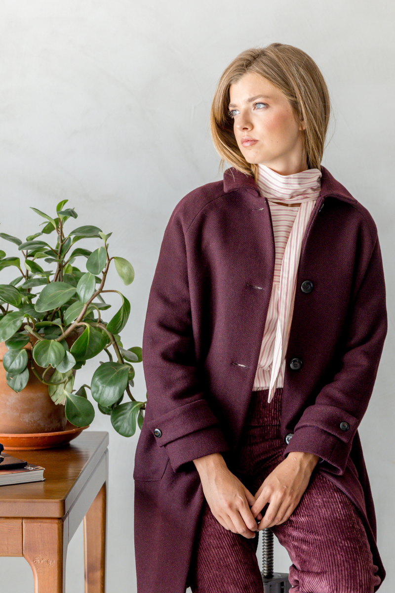 CHEMISE NŒUD ROSE À RAYURES MARON