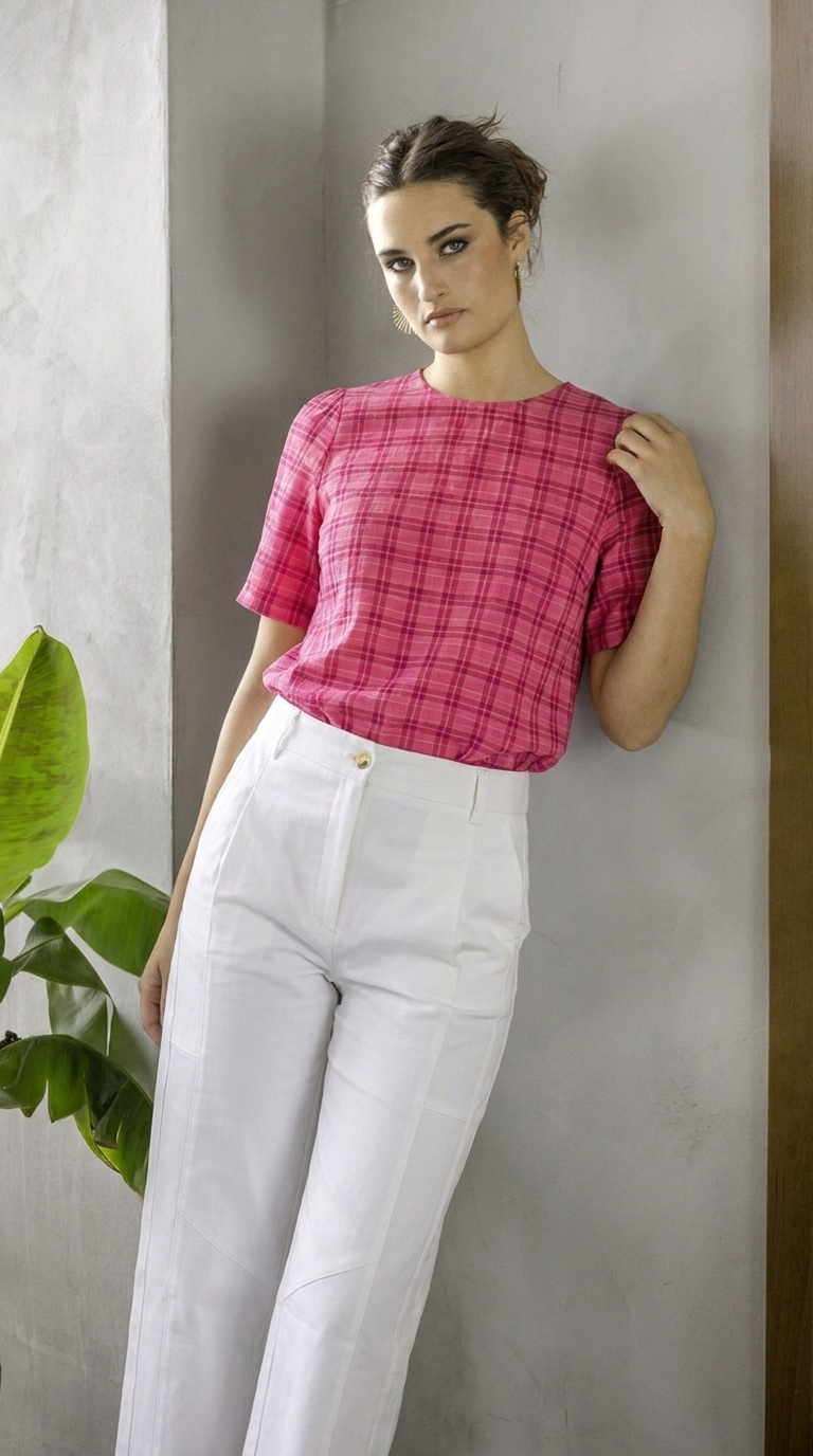 MARIONET PLAID BLOUSE