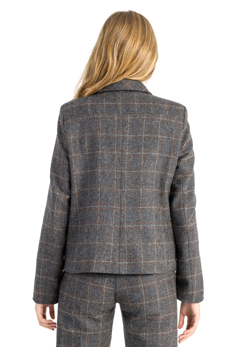 CHAQUETA BOMBIN GRIS CUADRO MARRON