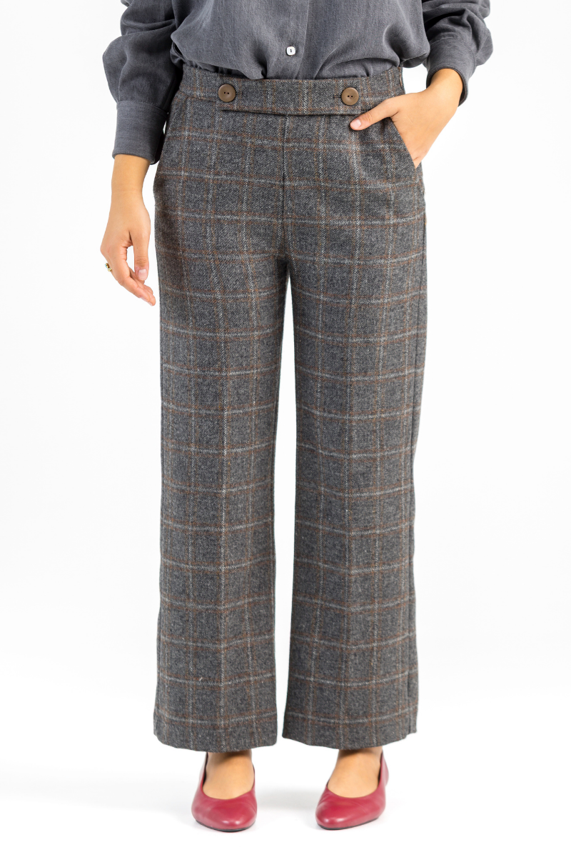 PANTALON GRIS CUADRO MARRON