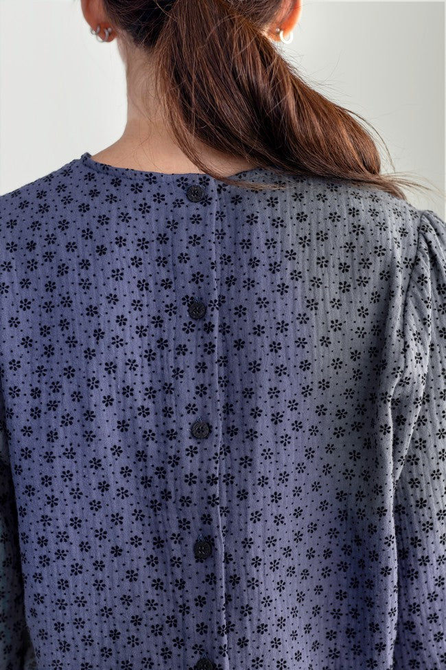 CHEMISE FLOCÉE DORÉE À PETITES FLEURS