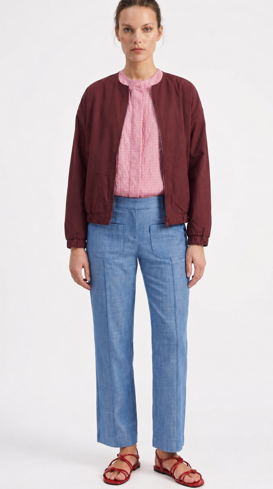 BURGUNDY POPLIN BOMBER