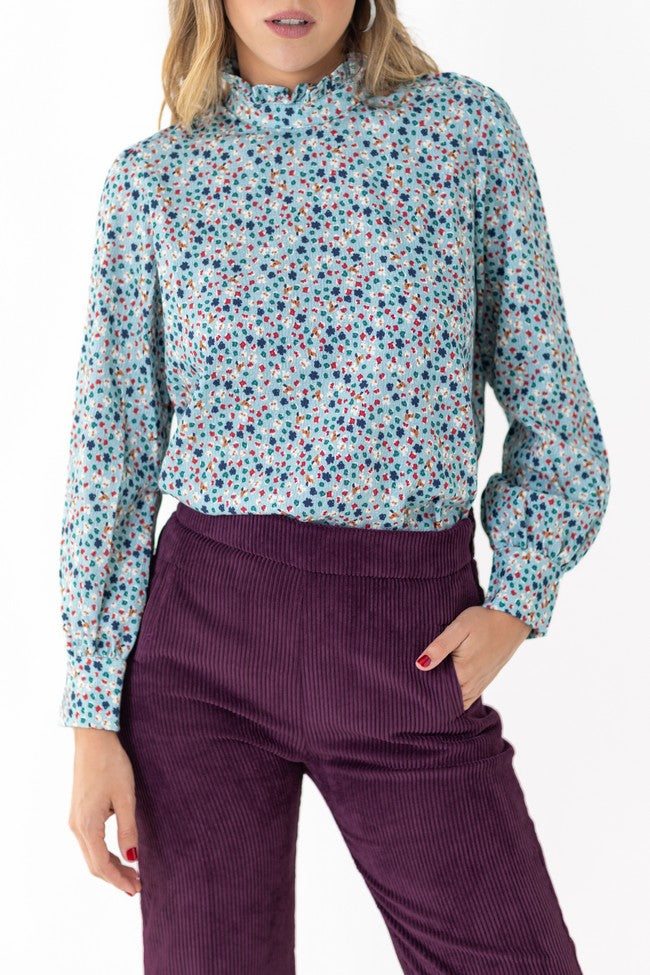 CHEMISE À FLEURS TURQUOISE SENA