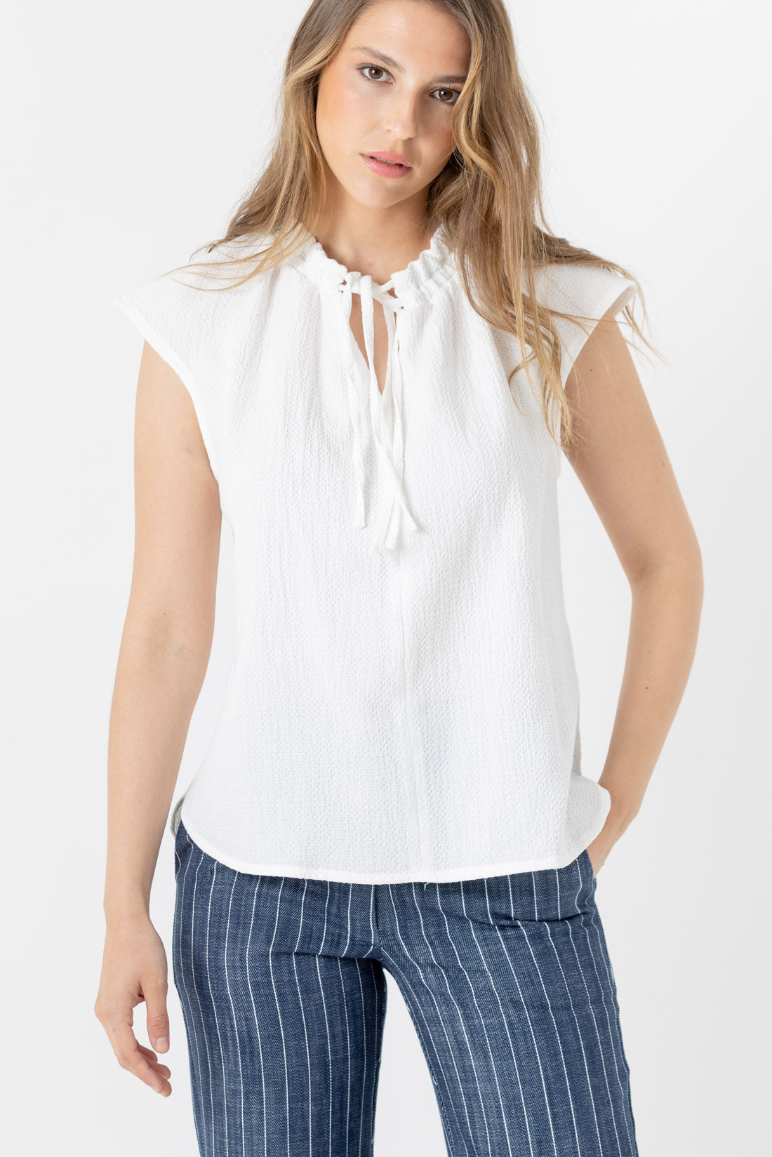 TOP CINTAS FLOCADO BLANCO